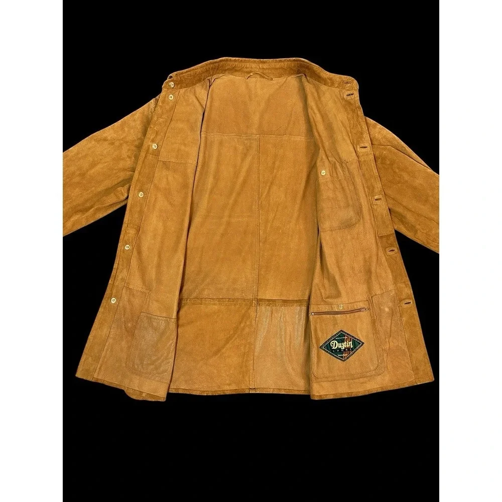 VTG Dustin Sport‎ Suede Shirt Shacket Mens L Western Patch Pockets Ranch Layer